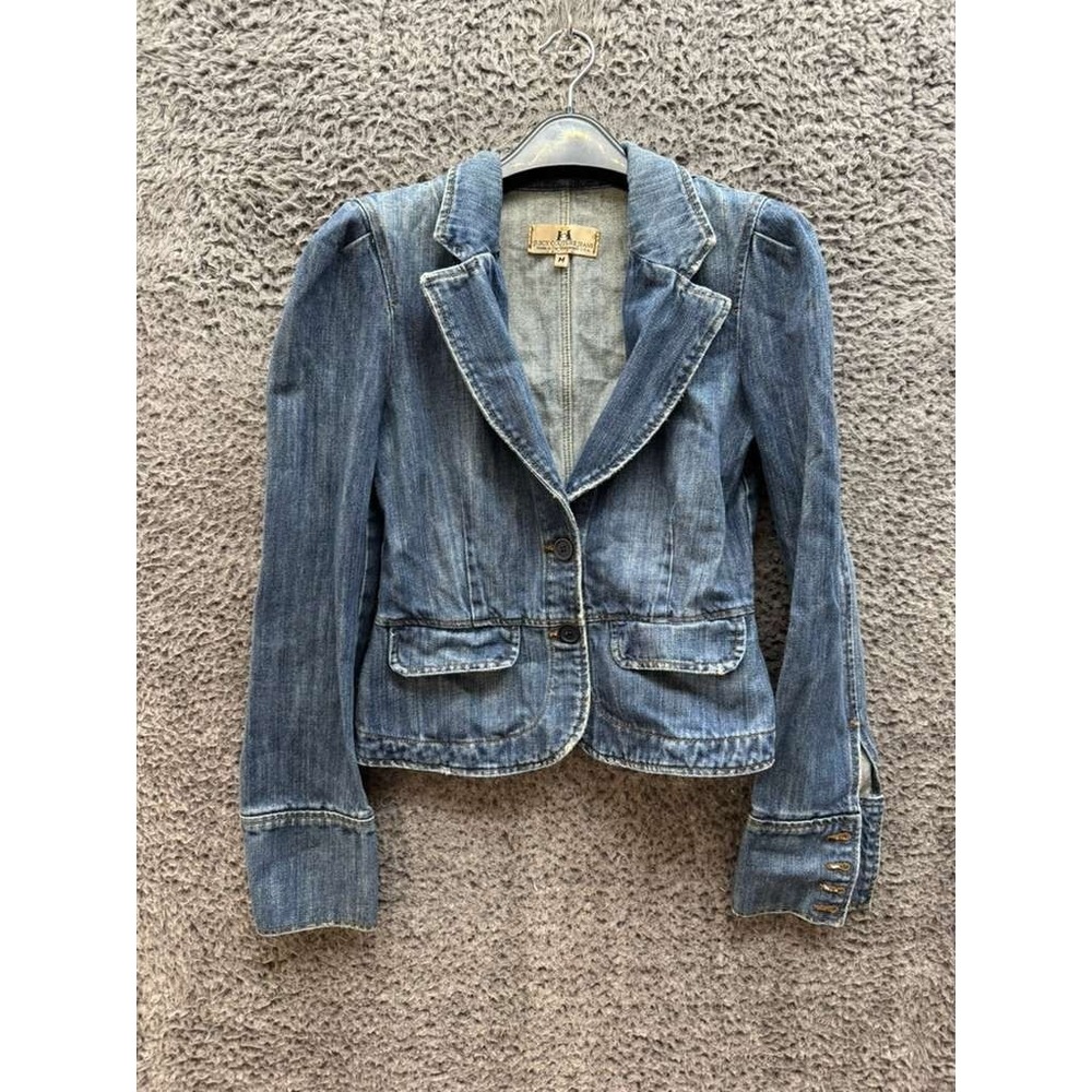 Vintage Y2k Juicy Couture Jeans Denim Blazer Jacket Dark Wash Blue Womens Size M
